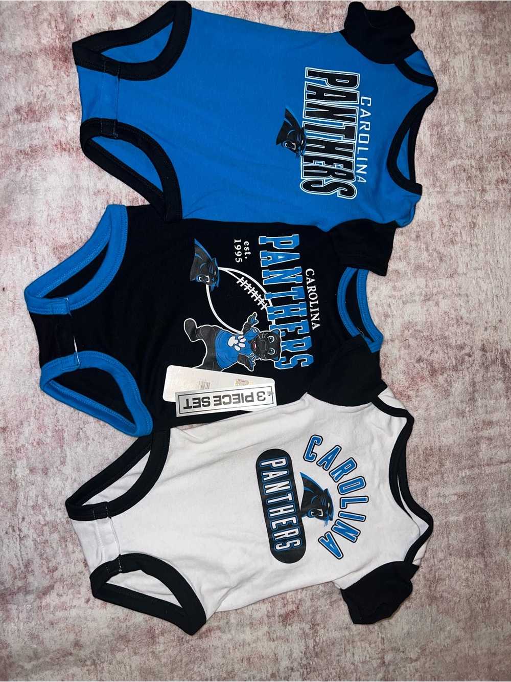 NFL Carolina Panthers 3-Pack Baby Bodysuits - Blue/Black/White